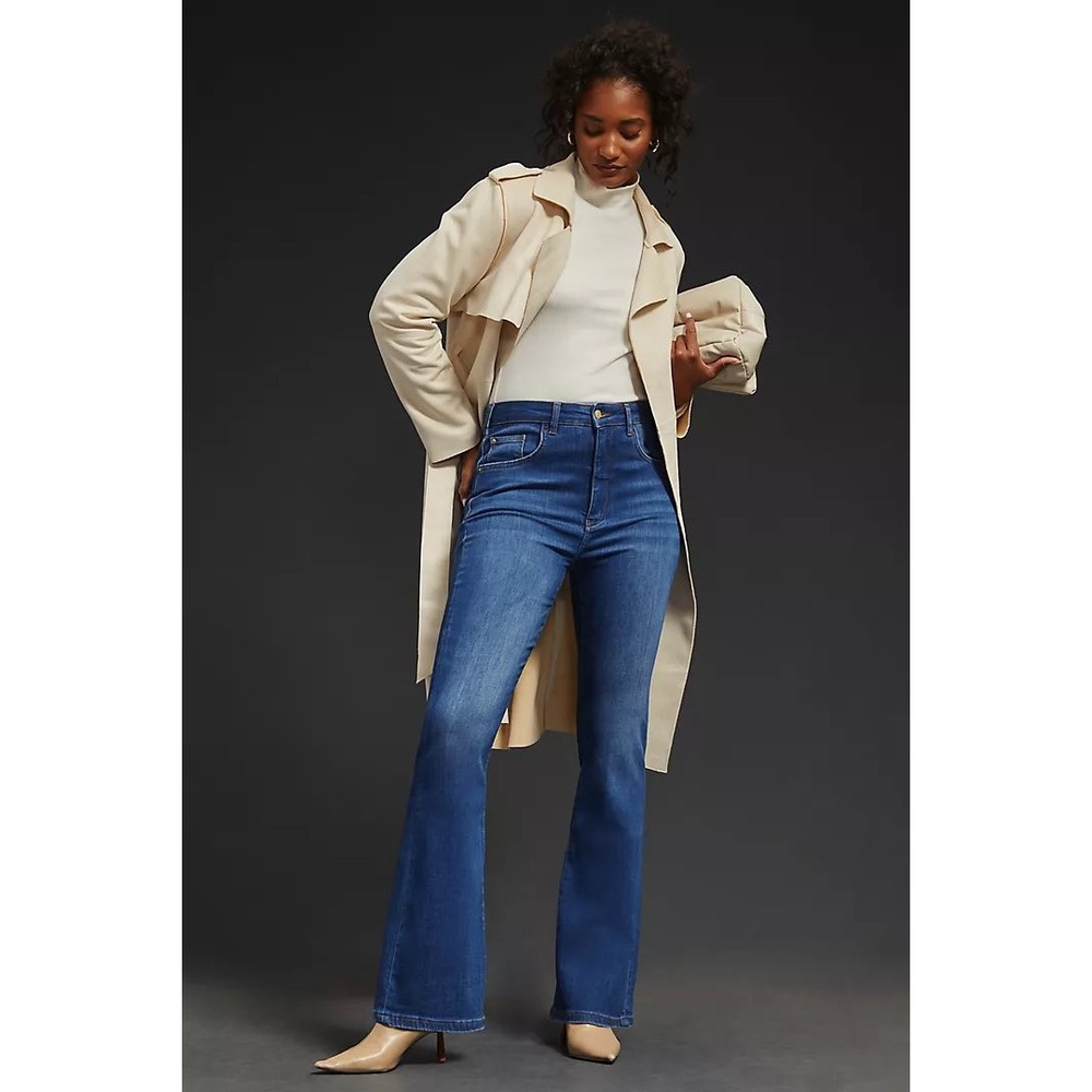 Pilcro High-Rise Icon‎ Flare Jeans Womens 31 Blue Excellent Whiskered Denim